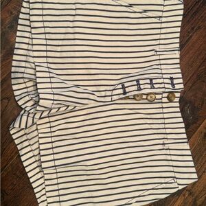 LOFT Navy and Cream Striped Shorts
